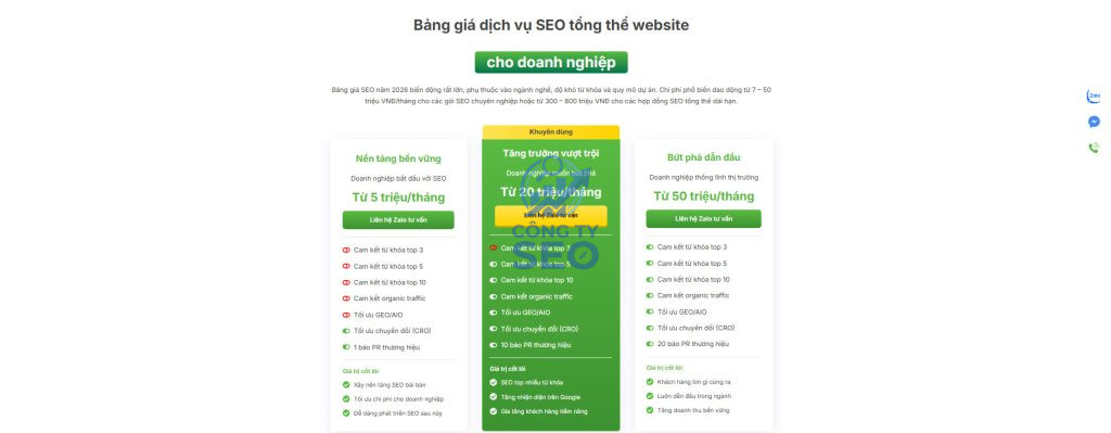 Dịch vụ seo tổng thể website cho doanh nghiệp