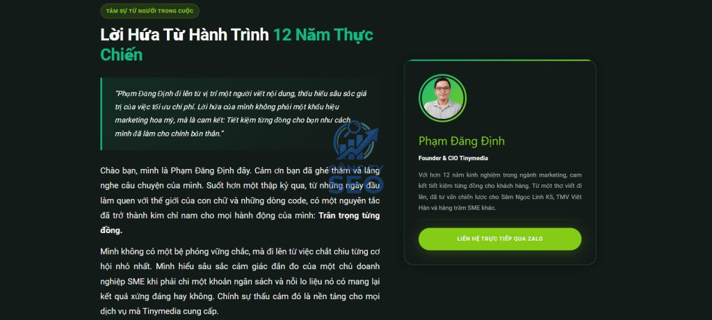Sự điều hành của Founder Phạm Đăng Định với tư duy SEO không chờ đợi